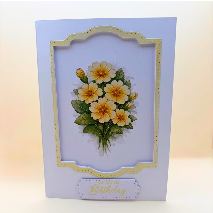 Primrose Birthday Card - February Birth Flower - Botanical Handmade Floral Card