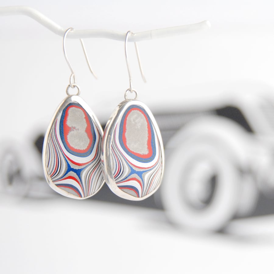 Fordite and silver earrings