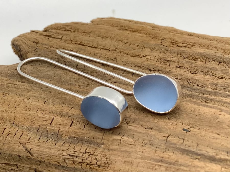 Cornflower Blue Sea Glass Drop Earrings