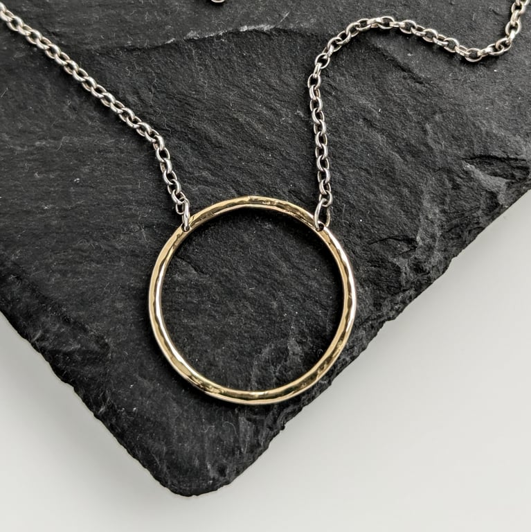 STERLING SILVER & Gold Hoop pendant, Handmade Urban Jewellery