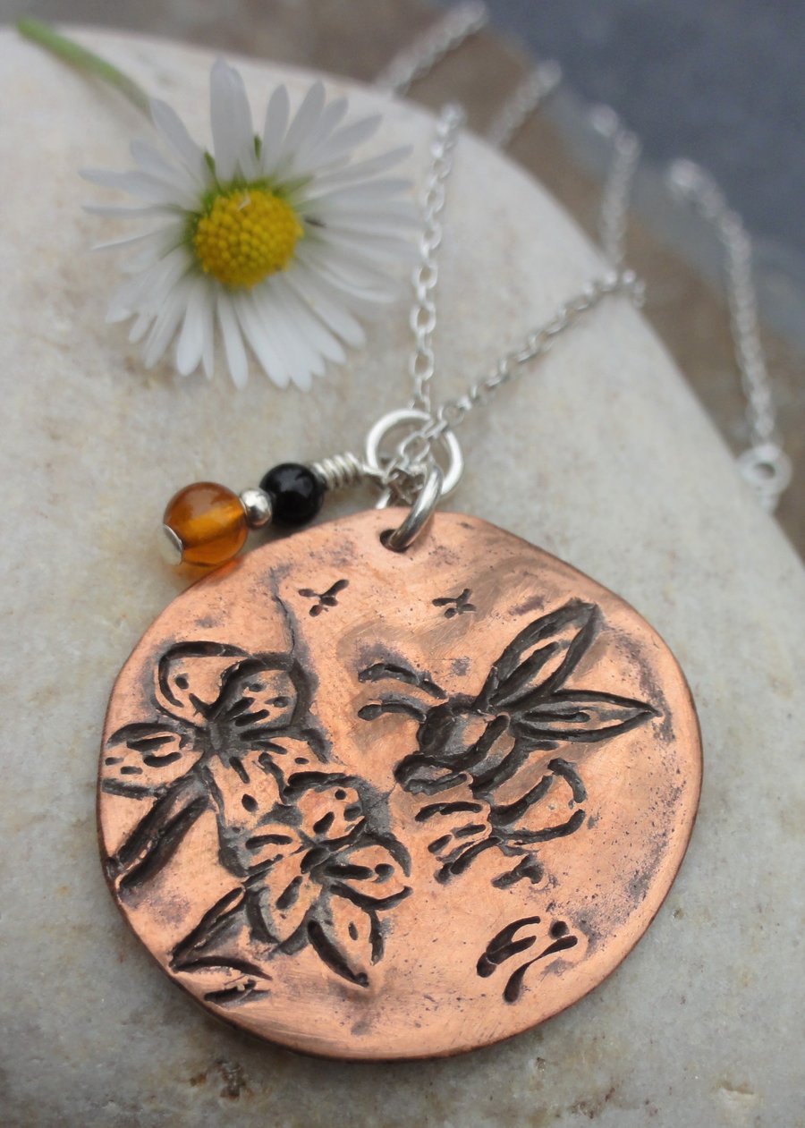 Bee and flowers necklace