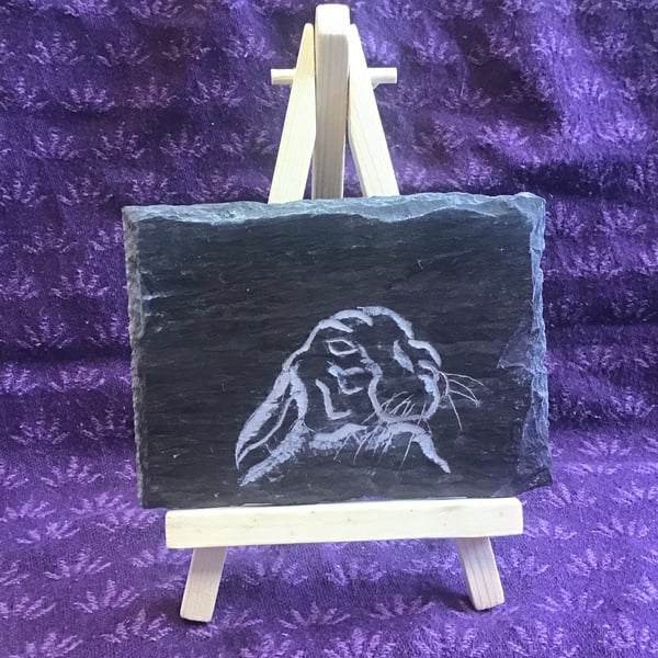 A Hare sniffing the air  - original art hand carved on slate