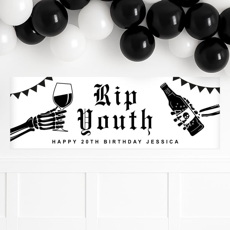 Personalised Birthday Banner – RIP Youth – Funny Gothic Party Decoration 