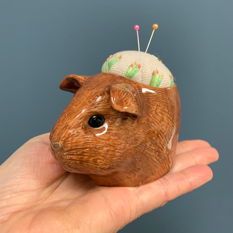 Guinea Pig egg cup embroidered pin cushion