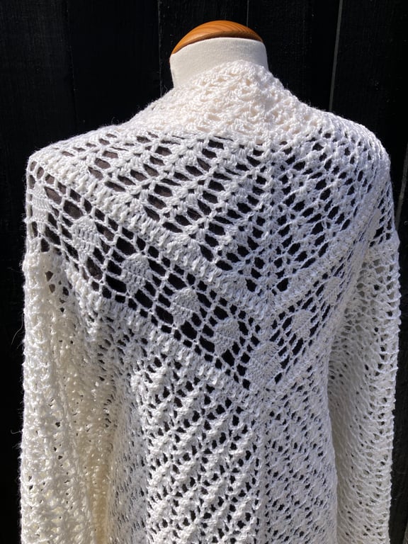 White Merino Wool Lace Triangular Wedding Shawl Wrap Scarf