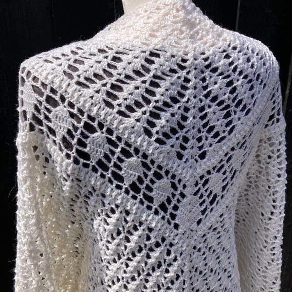 White Merino Wool Lace Triangular Wedding Shawl Wrap Scarf