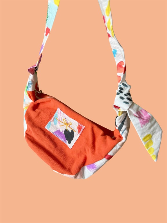 Upcycled luna bag - crossbody bag, the Arty Orange Luna Bag