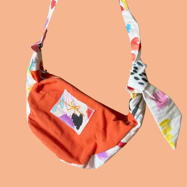 Upcycled luna bag - crossbody bag, the Arty Orange Luna Bag