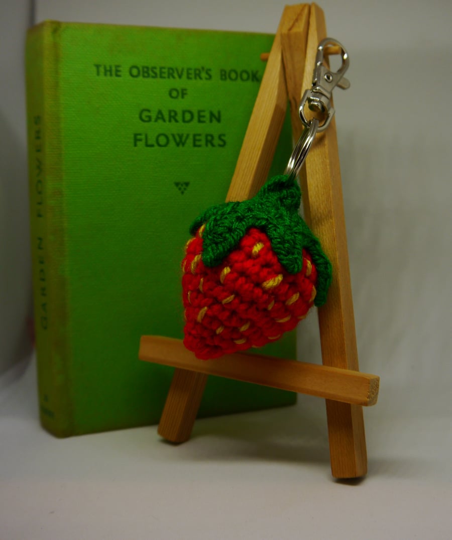 Crochet Strawberry keyring charm