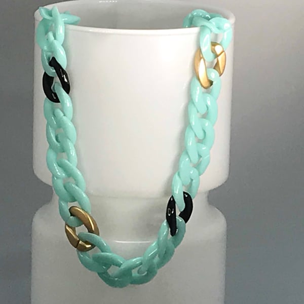CHUNKY CHAIN NECKLACE mint green black gold resin acrylic adjustable