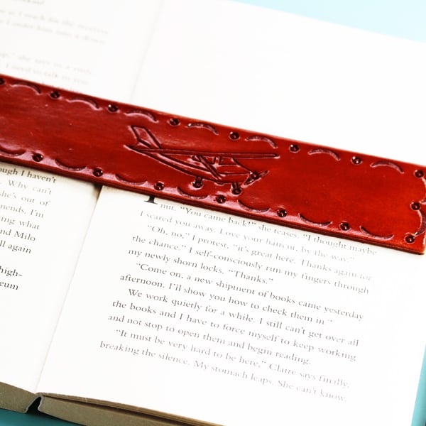 Hand Carved Cessna Plane Leather Bookmark, Unique Book Mark For Pilot Gift