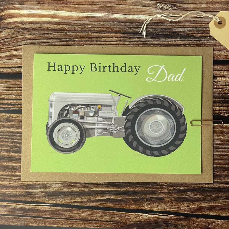 Happy Birthday Dad Card-Vintage Grey Tractor A5 Birthday Card for Farmer