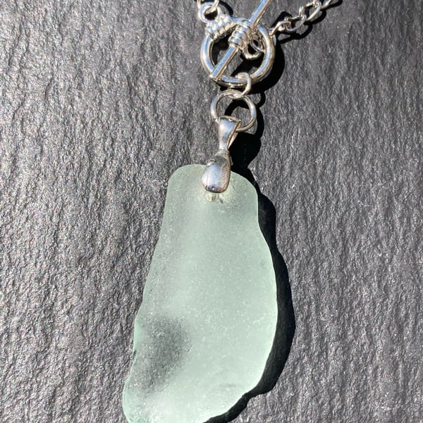 Sea green seaglass and silver plate chain pendant