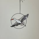 Handcrafted Stained Glass White Stork Hanging Artisan Decoration