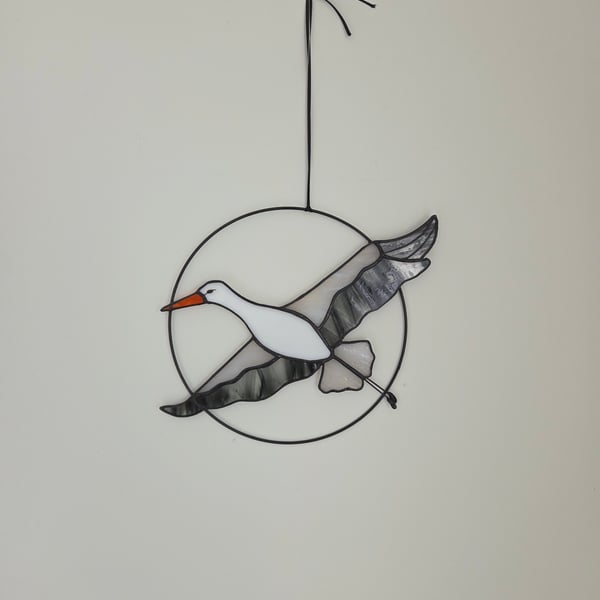 Handcrafted Stained Glass White Stork Hanging Artisan Decoration
