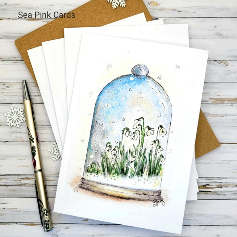 Snowdrops blank card set - 4 card set, Christmas, birthday, thank you, original 