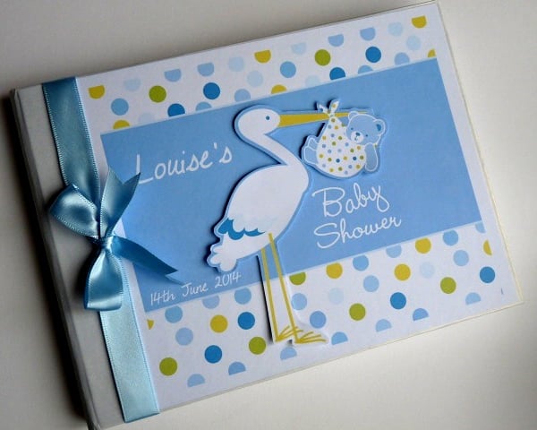 Stork boy baby shower guest book, stork baby shower party gift