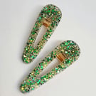 Green and Gold Hairclips