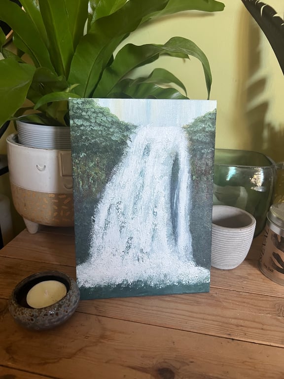 Jungle waterfall acrylic finger painting 