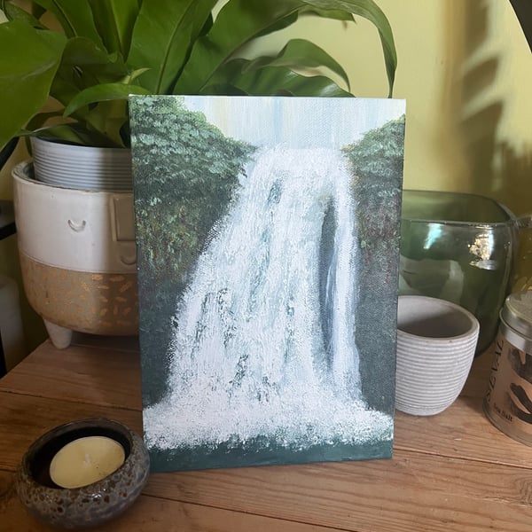 Jungle waterfall acrylic finger painting 