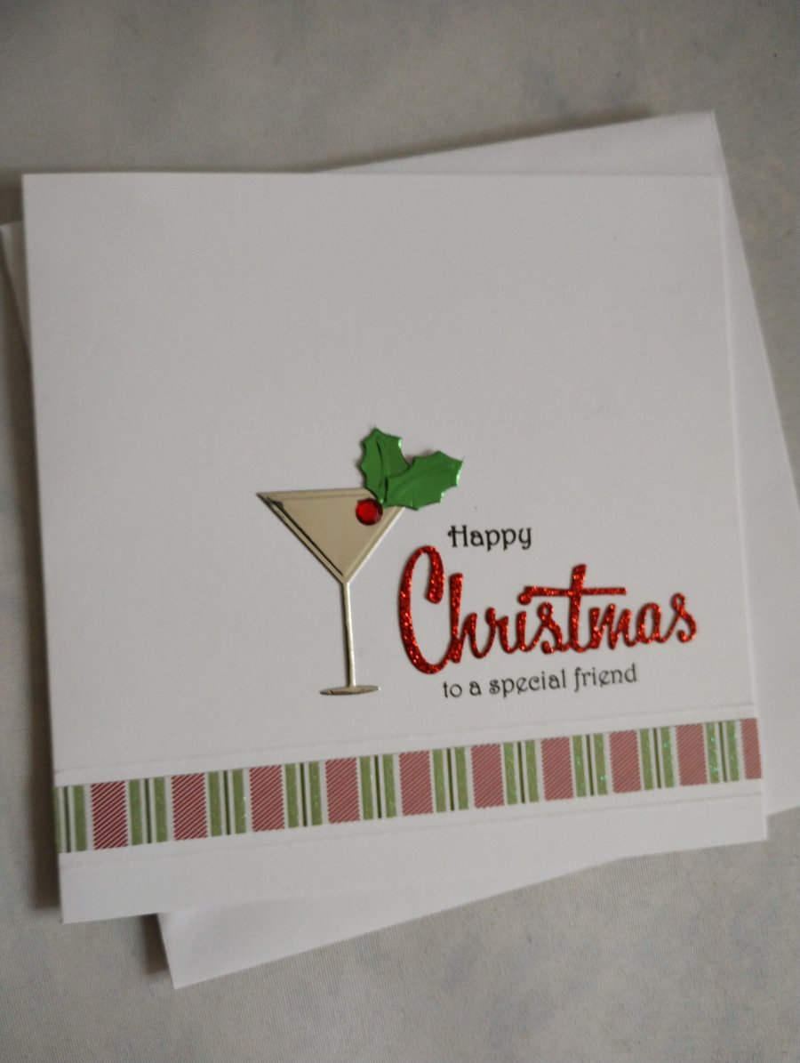 Handmade Christmas Card - Happy Christmas to a special friend - Cocktail 