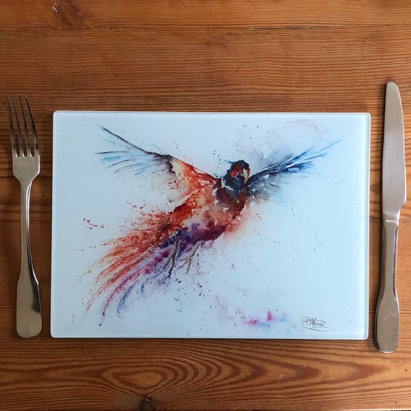 Pheasant Glass Placemat, Wildlife Design Table Mat, Glass Trivet, Hot Plate, Wat