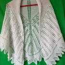 Handmade knitted triangular shawl white 