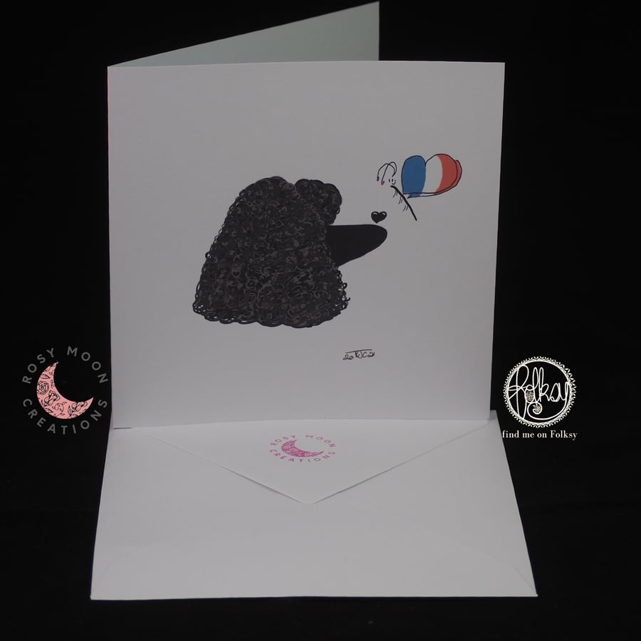 A Very French Poodle & French Butterfly Blank Card