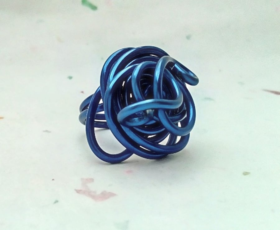 Metallic Blue Aluminium chunky wire swirl wrapped ring