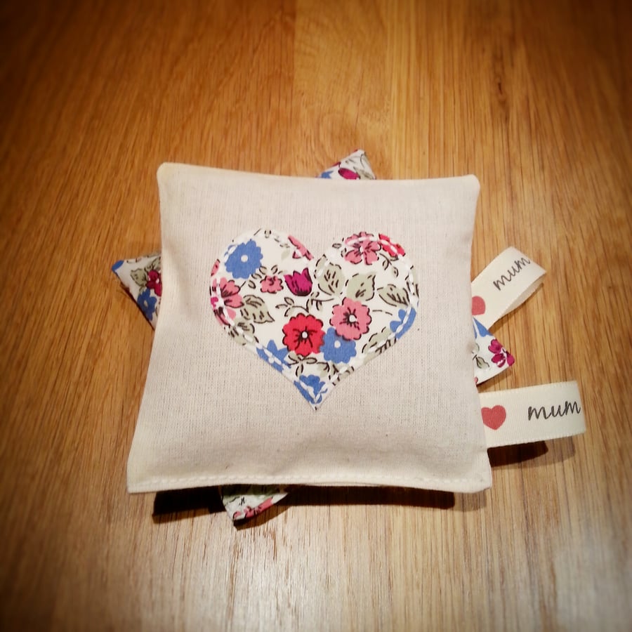 Gift for mum-Pair of Liberty Print Heart Applique Lavender Pillows.