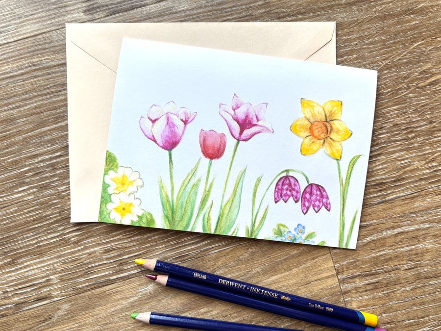 Spring Flowers Greeting Card - Blank