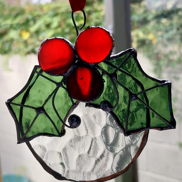 Stained Glass Holly Bauble