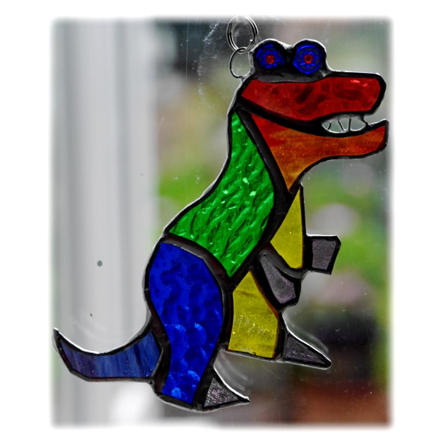 Dinosaur T Rex Suncatcher Rainbow Stained Glass Handmade 010