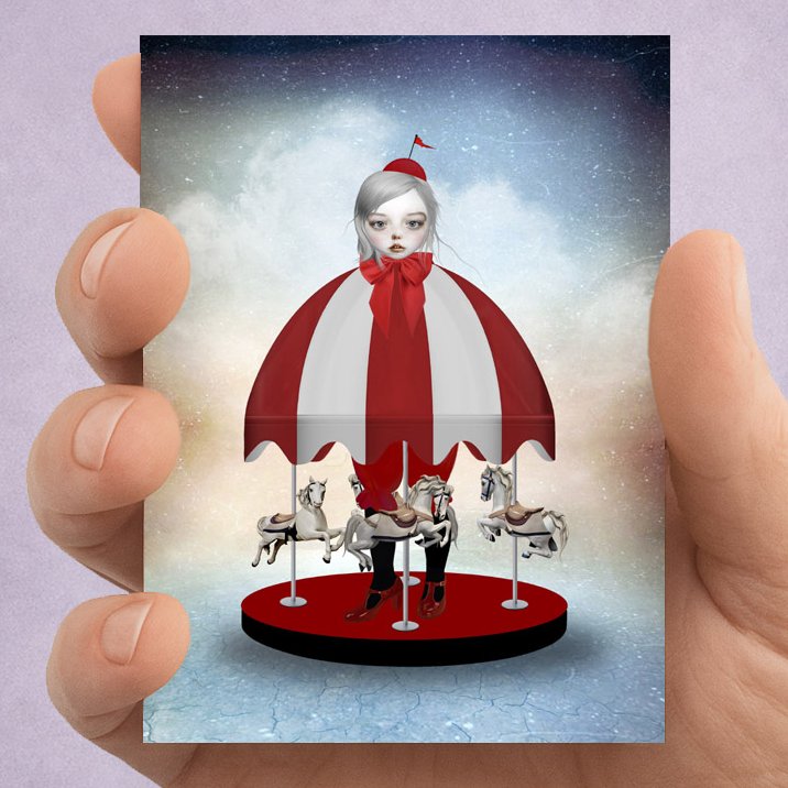 Carousel Girl ACEO Card – Whimsical Big Eye Surreal Art