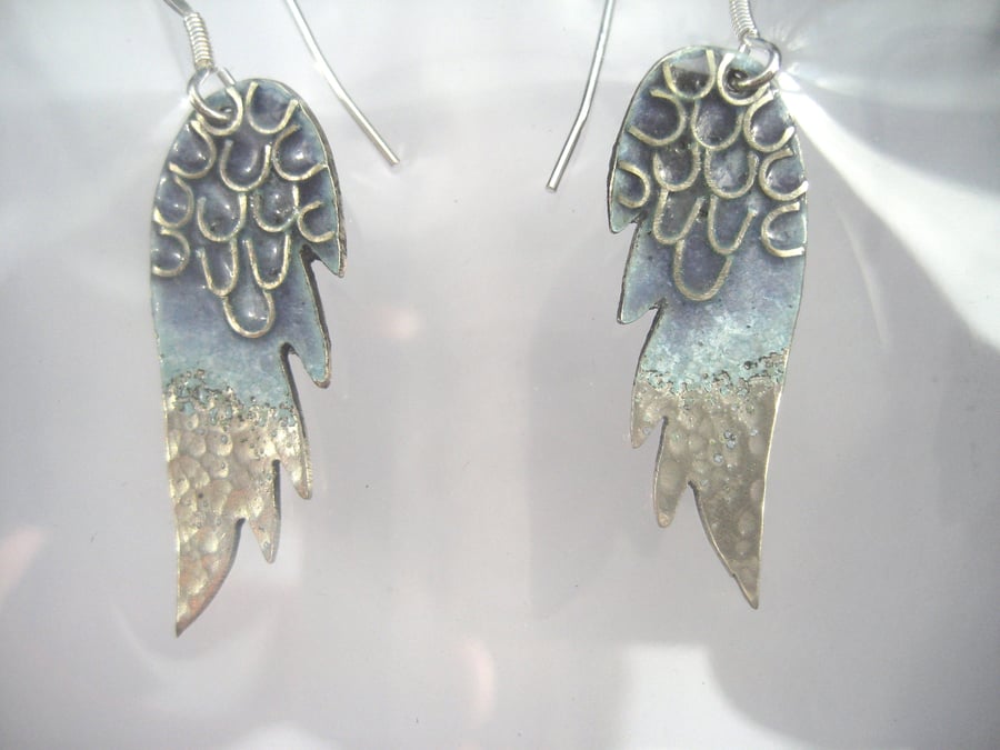 Sterling silver enamelled 'angel wings' earrings
