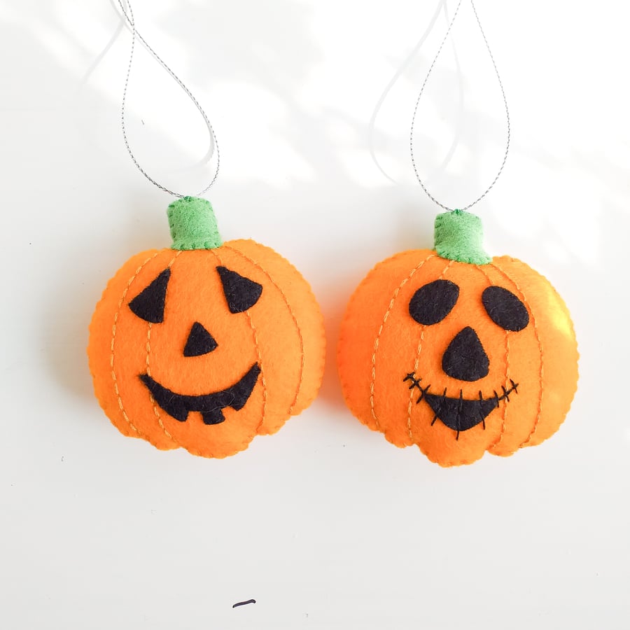 Two Halloween Pumpkin Ornaments 