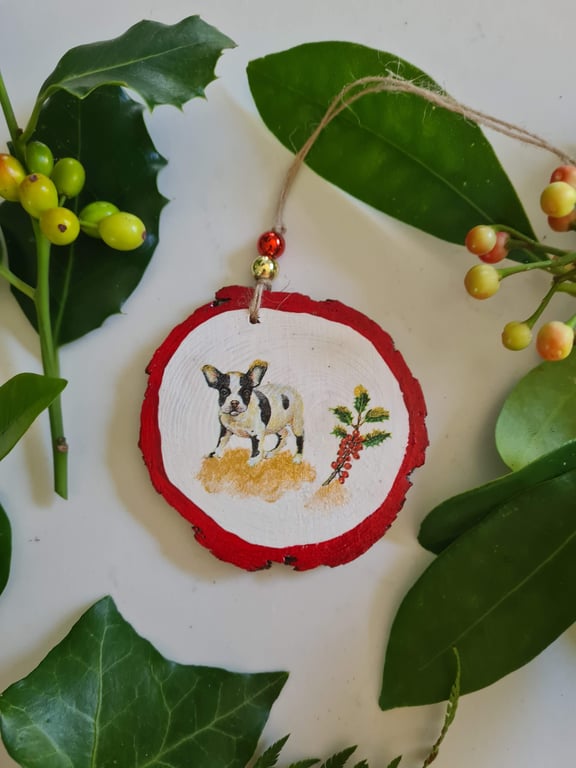 Christmas decoration boston terrier dog wood slice hanging decoration