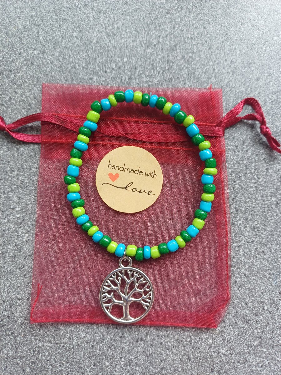 Tree of life seed beaded charm bracelet 