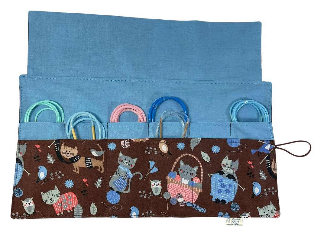 fixed Circular knitting needle case with cats, sock needles roll, needle wallet,