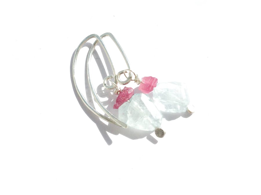 Handmade Aquamarine And Pink Tourmaline Earrings 