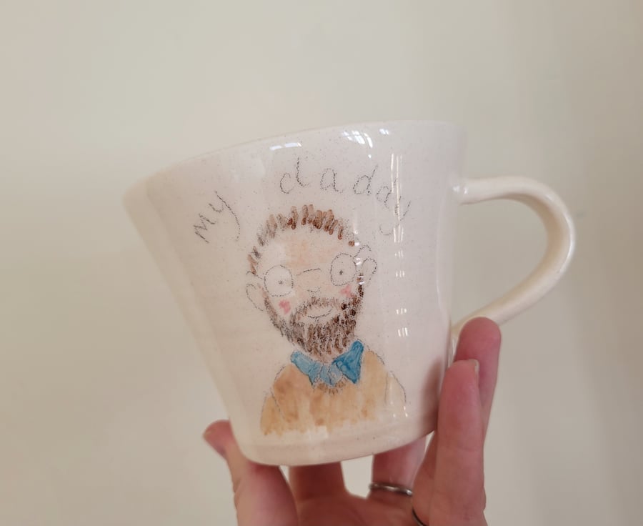 Large daddy mug Handmade ceramic dad cup with beard 