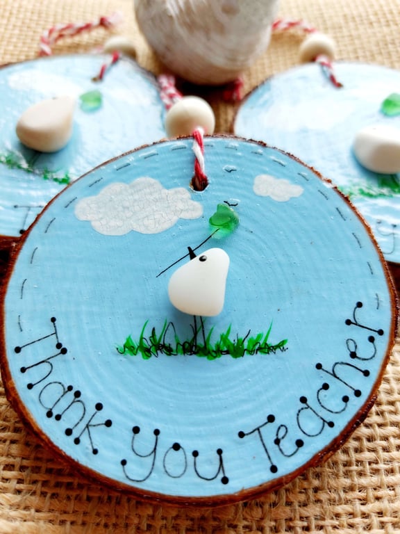 Thank you Teacher Sea Glass Gift - Wooden Hanging Decoration End of Term Gift
