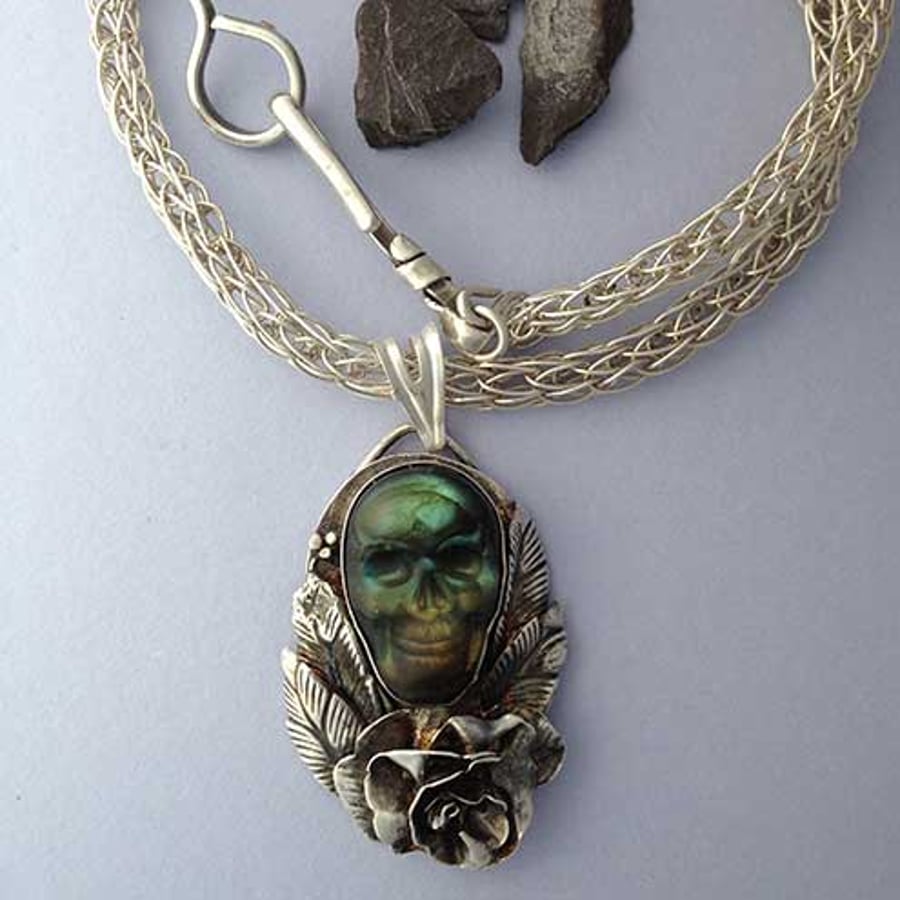 Skull and Rose tattoo necklace