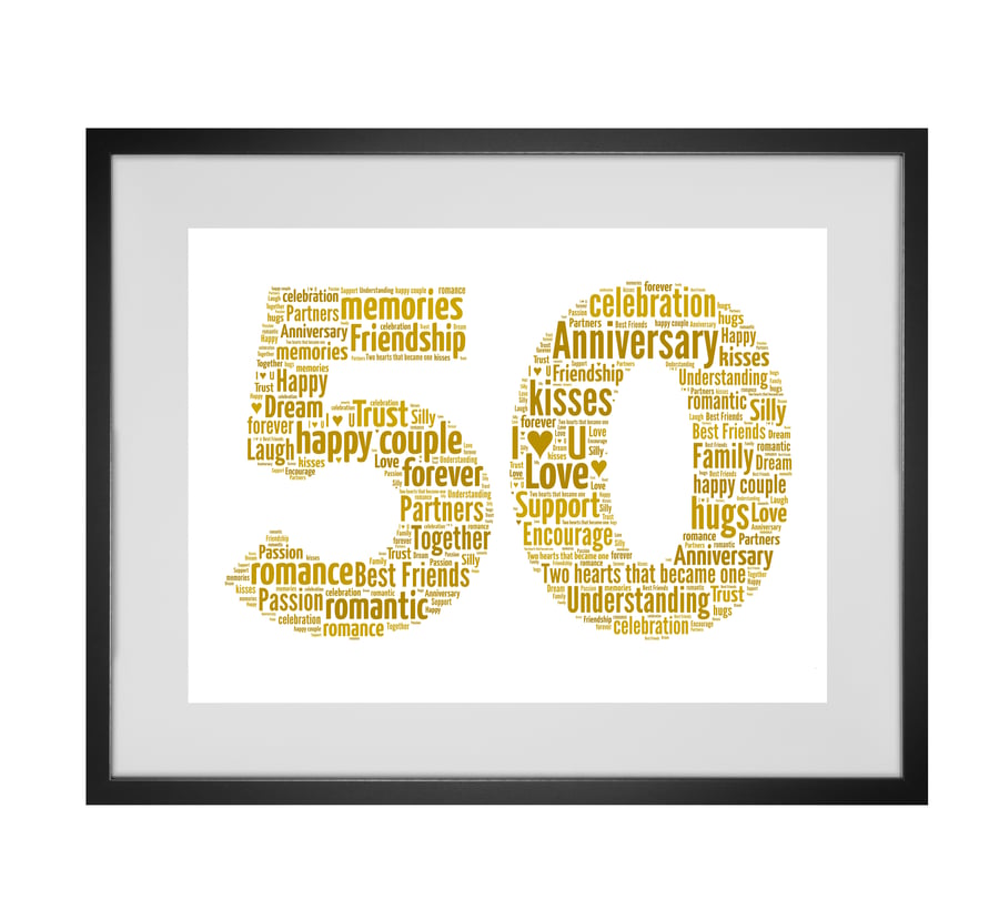 Personalised Word Art 50th Year Wedding Anniversary Gift any year can be created