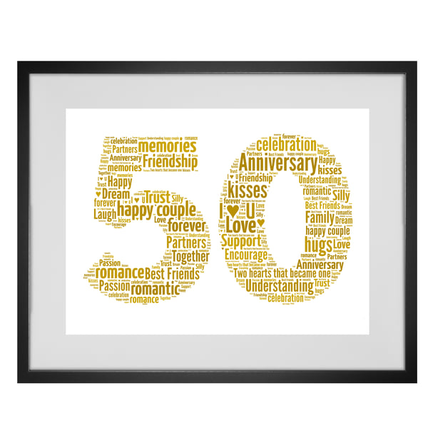 Personalised Word Art 50th Year Wedding Anniversary Gift any year can be created