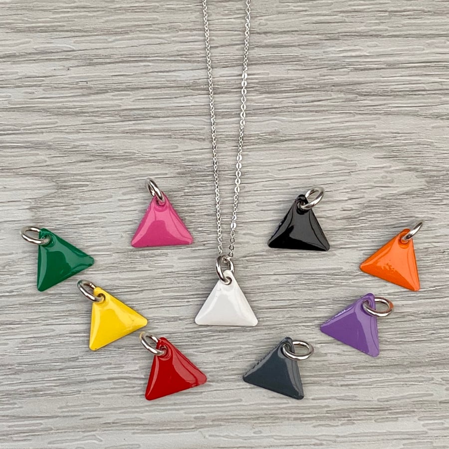 Minimalist Geometric Triangle Enamel Necklace. Choice of Colour 