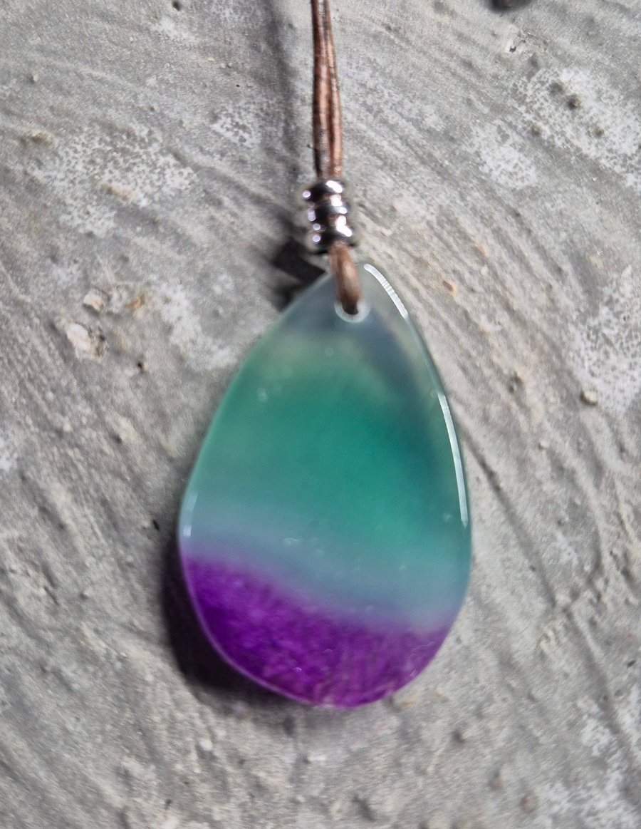 Green Purple Onyx Druzy Geode Agate Teardrop Pendant