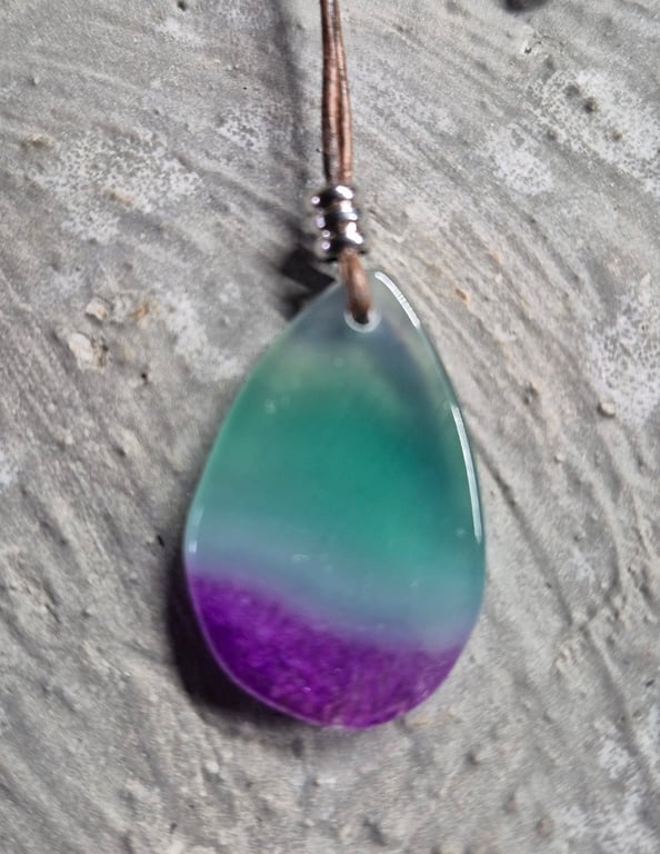 Green Purple Onyx Druzy Geode Agate Teardrop Pendant