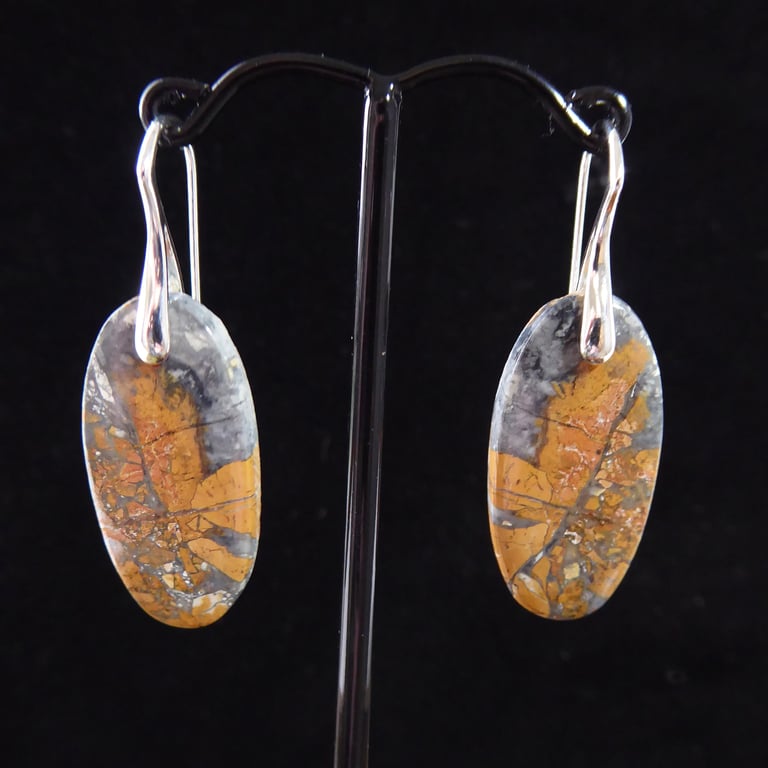 Sterling Silver and Maligano Jasper Earrings (Autumn Leaves)