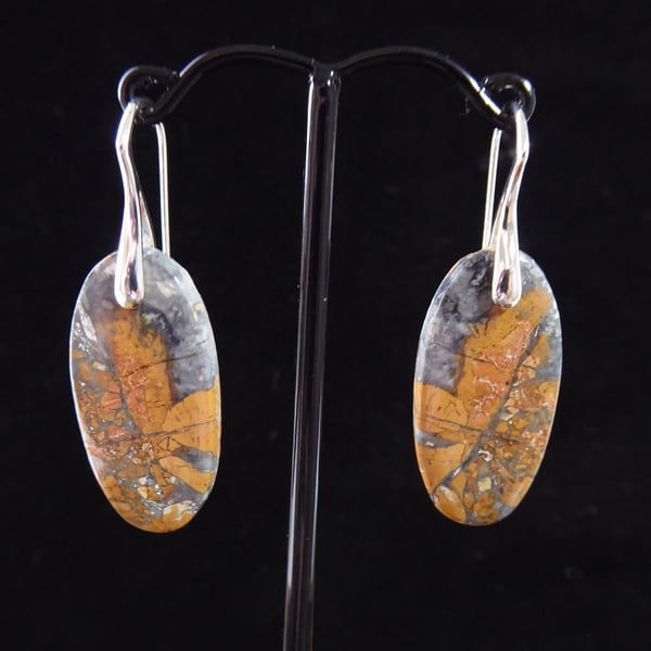 Sterling Silver and Maligano Jasper Earrings (Autumn Leaves)